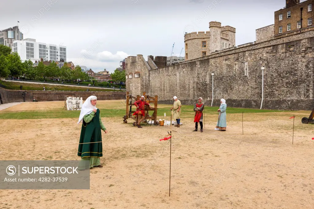 England, London, Tower of London. Historical re-enactments at the Tower of London.