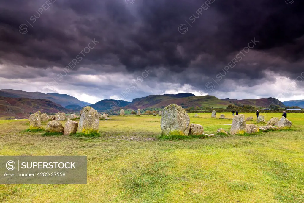 England, Cumbria, Keswick. Castlerigg Stone Circle in the Lake District National Park.