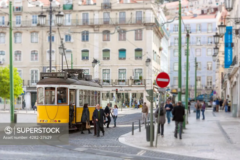 Portugal, Alfama, Lisbon. Tram line No.12 in Lisbon centre.