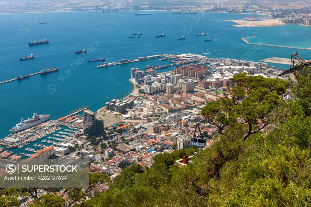 Gibraltar, Westside, Gibraltar. Top of the Rock view over Gibraltar Harbour.
