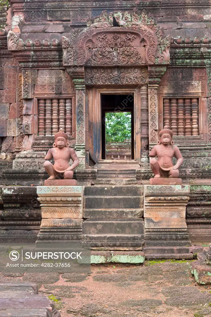 Cambodia, Khett Siem Reab, Angkor. Sculpture at Banteay Srei.