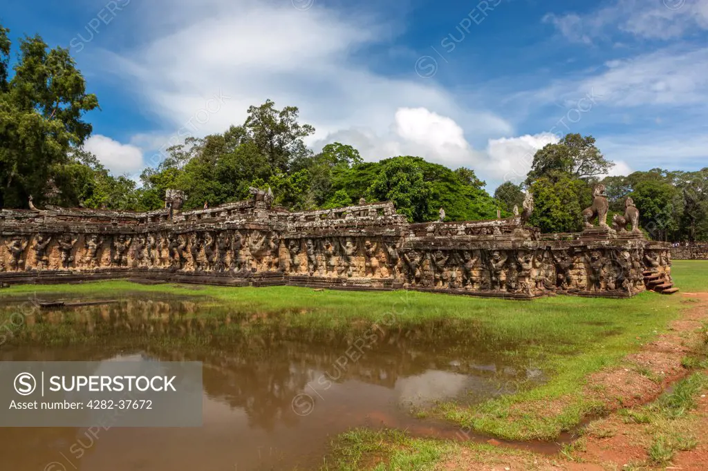 Cambodia, Khett Siem Reab, Angkor. Elephants Terrace of Royal Palace at Angkor Thom.