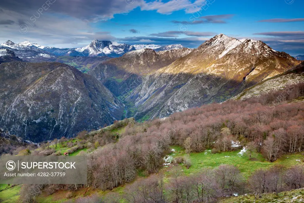 Spain, Asturias, Biamon. View from Picu'l Vasu on the western edge of the Picos Europa National Park.