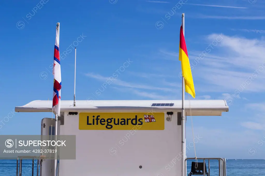 England, Dorset, Bournemouth. Lifeguards patrol station on Bournemouth beach.