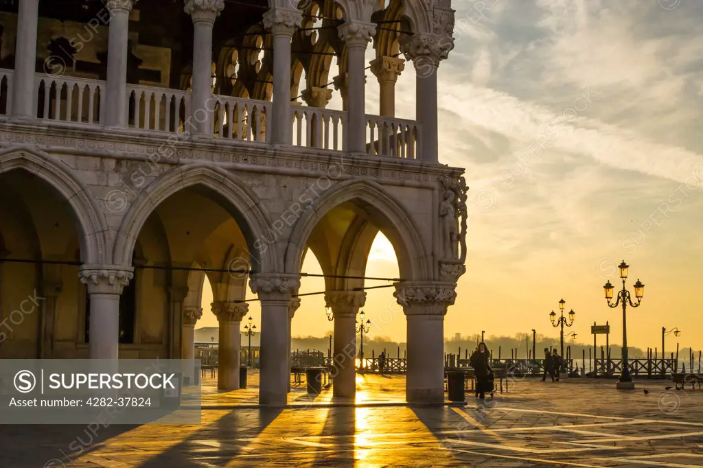Italy, Veneto, Venice. Morning light and shadows of Doge's Palace in Venice.