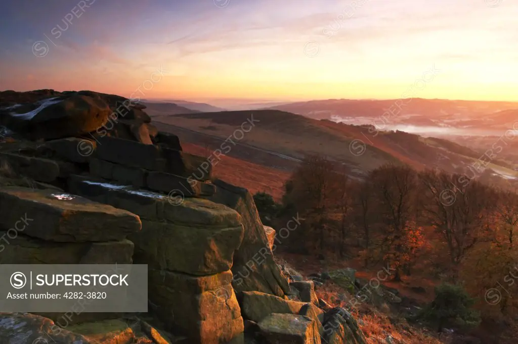 England, Derbyshire, Stanage Edge. Stanage Edge in Autumn in the Derbyshire Peak District.