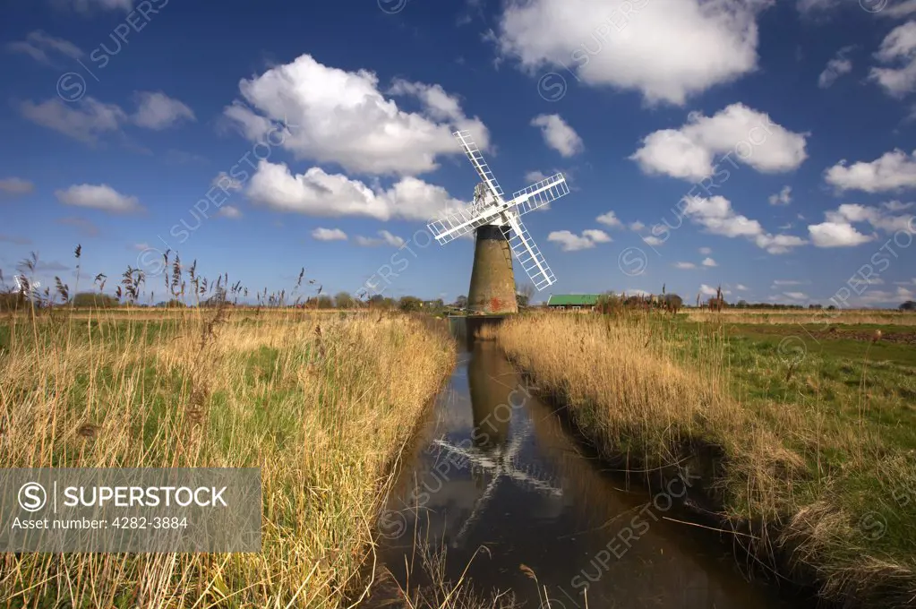 England, Norfolk, St. Benets Windmill. St. Benets windpump with Thurne windpump in the distance.