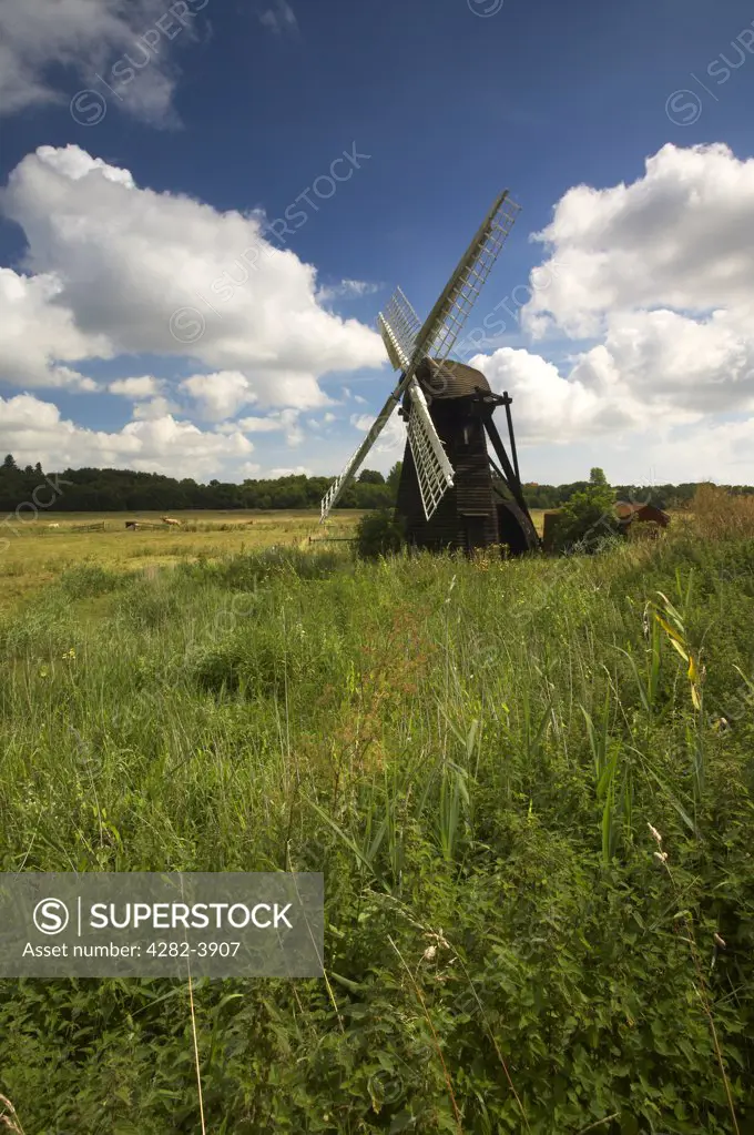 England, Suffolk, Herringfleet. Herringfleet Windmill on the Norfolk and Suffolk Broads.