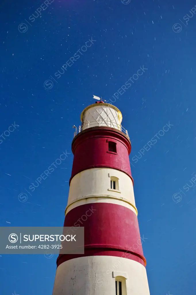 England, Norfolk, Happisburgh. Happisburgh Lighthouse at night on the Norfolk Coast.