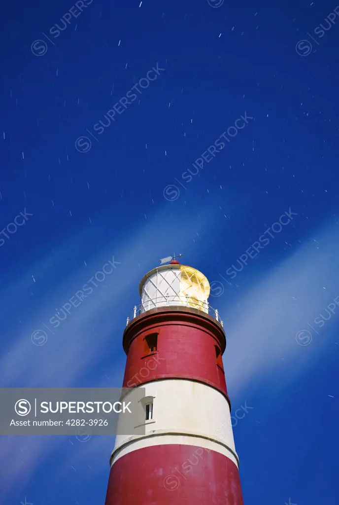England, Norfolk, Happisburgh. Happisburgh Lighthouse at night on the Norfolk Coast.