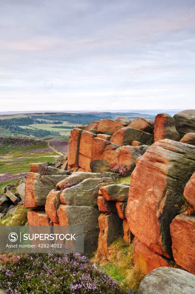 England, South Yorkshire, Peak District. Higger Tor at first light on a summers morning in the Peak District National Park.