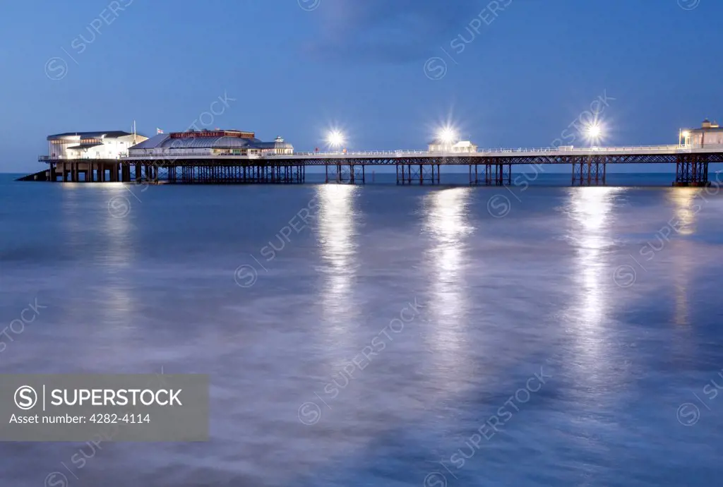 England, Norfolk, Cromer. Cromer Pier at night, on the Norfolk Coast.