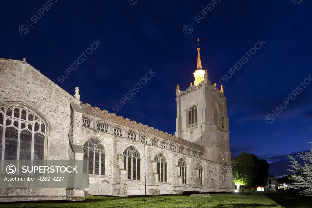 England, Norfolk, Swaffham. The 15th century church of St Peter and St Paul at night.