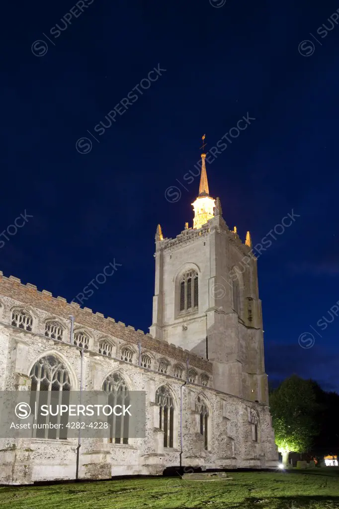 England, Norfolk, Swaffham. The 15th century church of St Peter and St Paul at night.