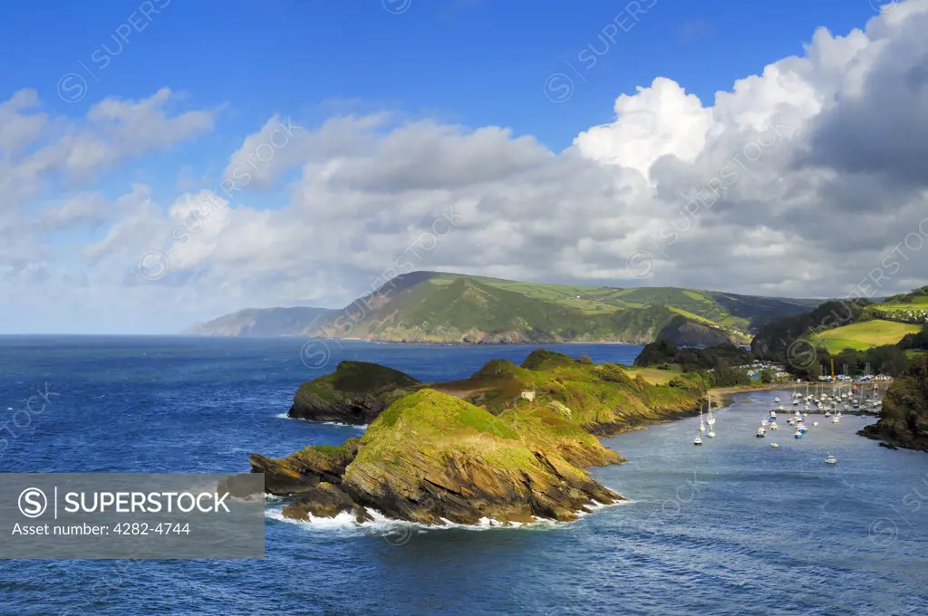 England, Devon, Combe Martin. Water Mouth and Sextons Burrow on the North Devon Heritage Coast viewed from Widmouth Head.