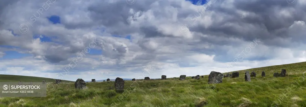 England, Devon, Postbridge. Grey Wethers stone circles near Postbridge in the Dartmoor National Park.