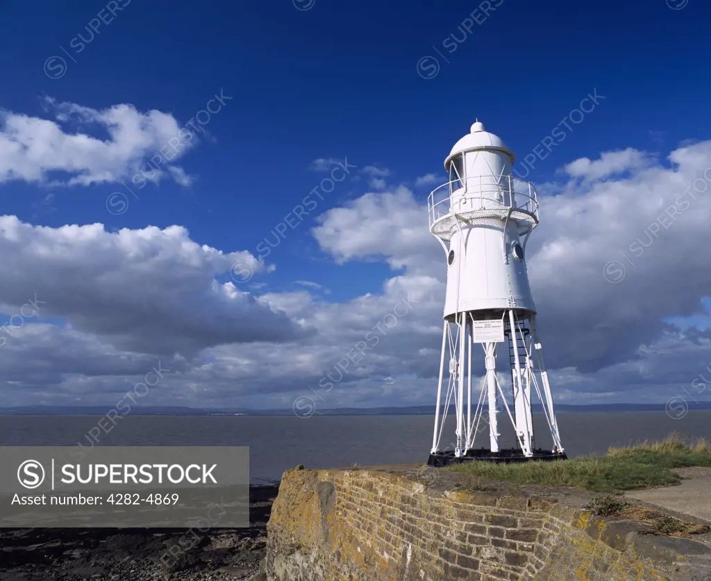 England, Somerset, Portishead. The lighthouse at Black Nore overlooking the Bristol Channel and Severn Estuary.