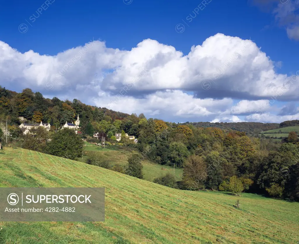 England, Gloucestershire, Stroud. The village of Slad near Stroud overlooking the Slad Valley in Gloucestershire.