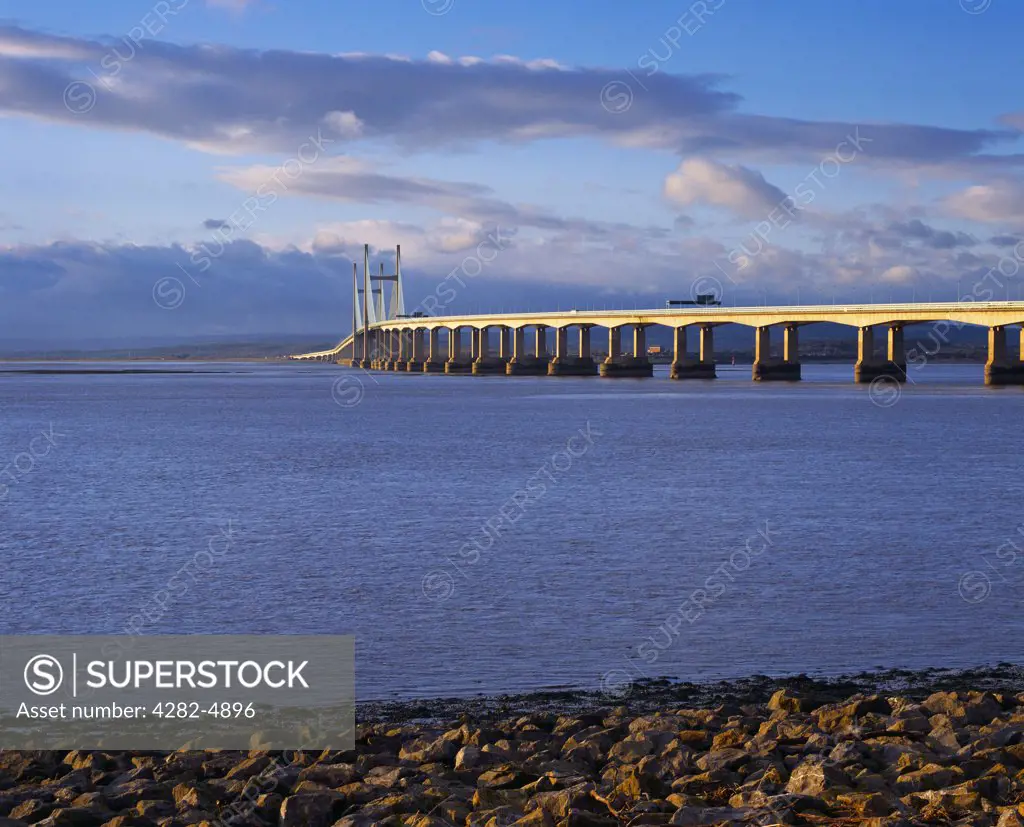 England, Gloucestershire, Severn Beach. The Second Severn Crossing over the River Severn between England and Wales seen from Severn Beach.