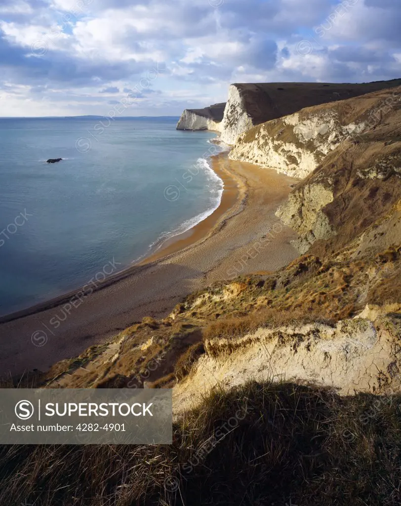 England, Dorset, West Lulworth. Looking over the cliffs of Bats Head and Swyre Head by Durdle Door on the Dorset Jurassic Coast.
