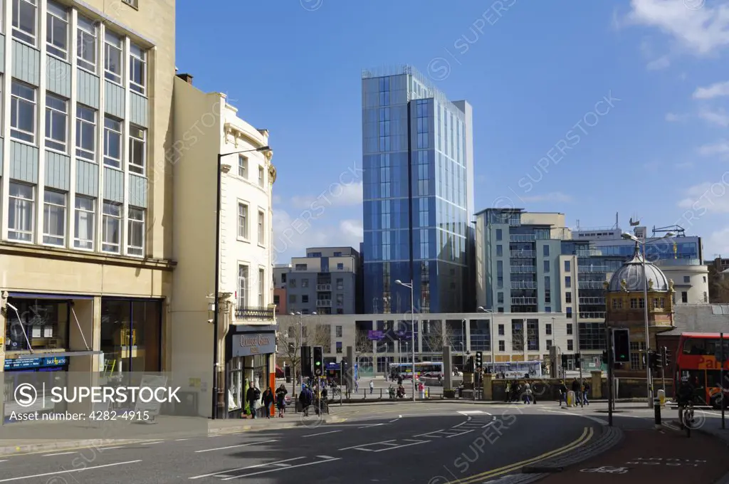 England, Bristol, Bristol. The new Radisson Blu hotel in Bristol City Centre. Formerly the Bristol and West headquarters, the tower underwent major refurbishment between 2006 and 2009.
