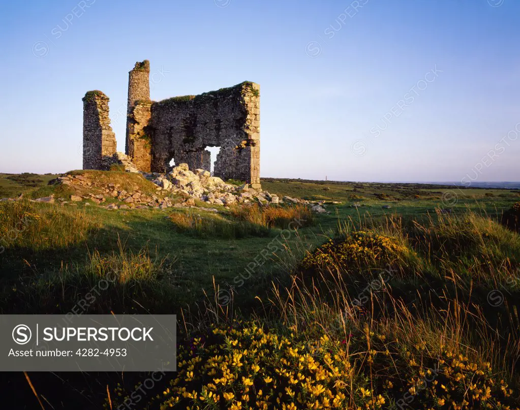 England, Cornwall, Minions. An old engine house ruin at the New Phoenix Mine, also known as the Silver Valley Mine, on Bodmin Moor at Minions.