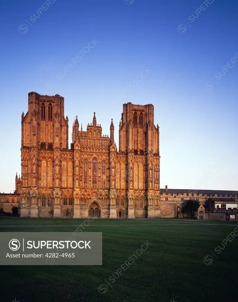 England, Somerset, Wells. The West face of Wells cathedral.