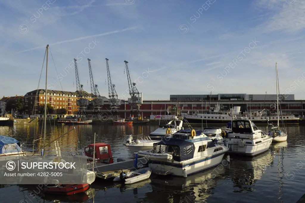 England, Bristol, Bristol. View from St Augustines Reach towards Princes Wharf at Bristol's Floating  Harbour.