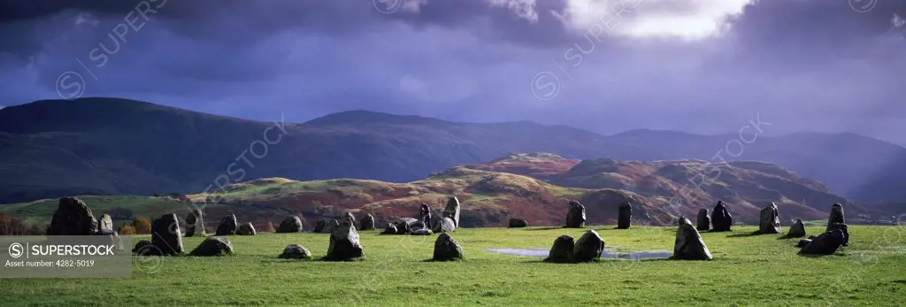 England, Cumbria, Keswick. Castlerigg Stone Circle in the Lake District National Park near Keswick.