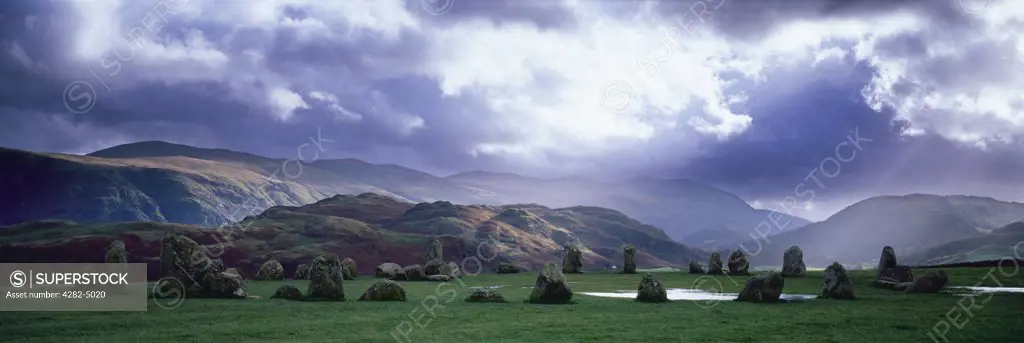 England, Cumbria, Keswick. Castlerigg Stone Circle in the Lake District National Park near Keswick.