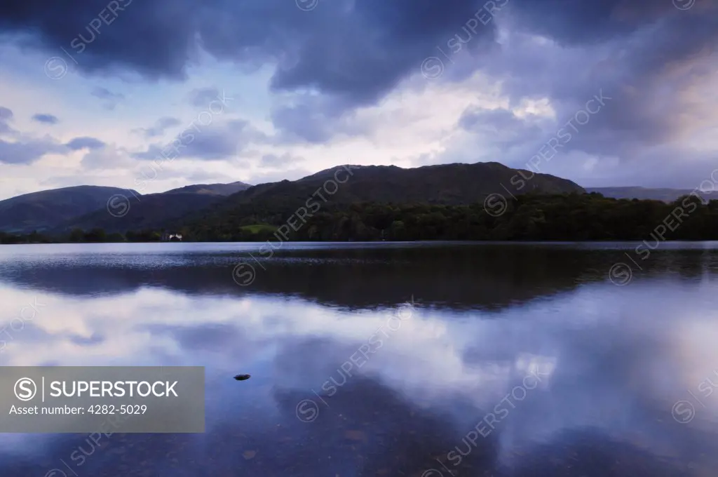 England, Cumbria, Grasmere. Autumn dawn at Grasmere looking towards Great Gable and Heron Pike fells in The Lake District National Park.