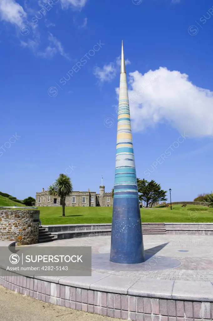 England, Cornwall, Bude. Bude Light, a 30 foot beacon of light constructed to celebrate the millennium in front of Bude Castle. Bude was home to Sir Goldsworthy Gurney who invented the 'Bude Light' used to light the House of Commons for 60 years.
