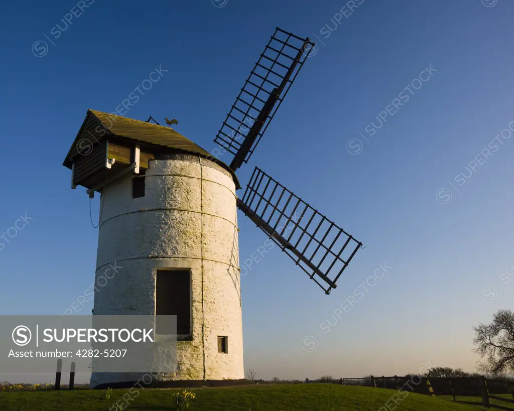 England, Somerset, Chapel Allerton. Ashton Windmill, a tower mill dating from the 18th century.
