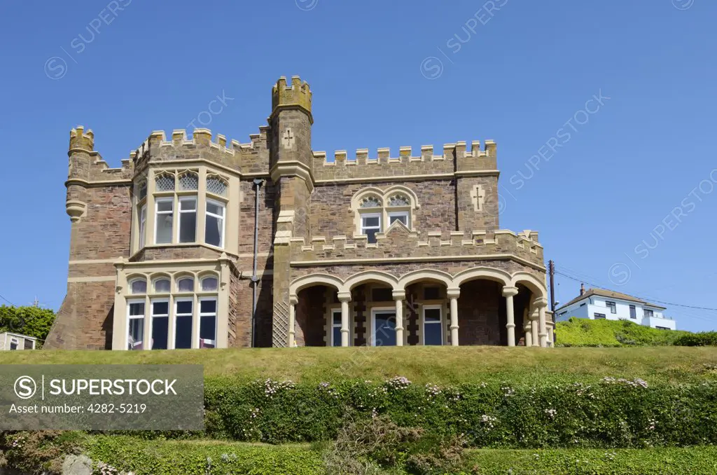 England, Devon, Woolacombe. The Castle guesthouse, a Grade II listed building on The Esplanade.