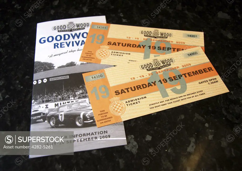 England, West Sussex, Goodwood Revival. Tickets to Goodwood Revival and brochure.