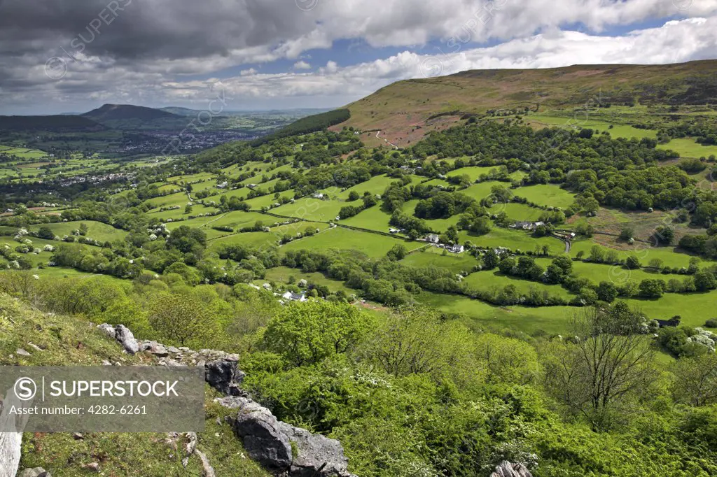 South Wales, Monmouthshire, Abergavenny. View from the Black Mountains towards the Skyrrid.