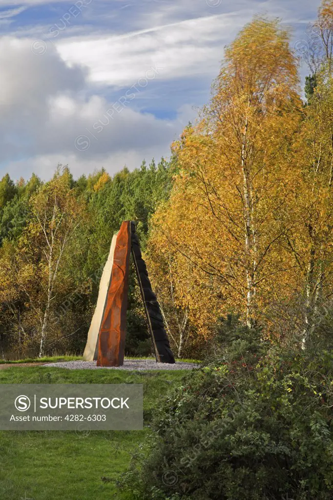 England, Gloucestershire, Cinderford. The Roll of Honour sculpture at New Fancy mine. It was commissioned to honour the many who worked, and those who were killed in iron and coalmines and quarries of the Forest of Dean.