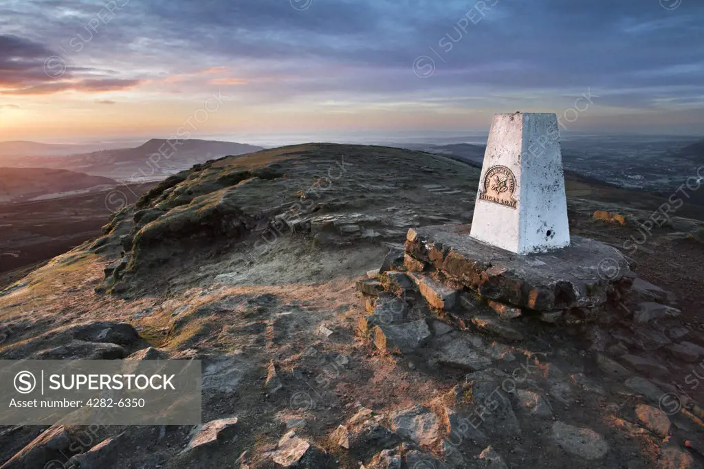 Wales, Monmouthshire, Abergavenny. Daybreak on top of the Sugar Loaf near Abergavenny in Monmouthshire.