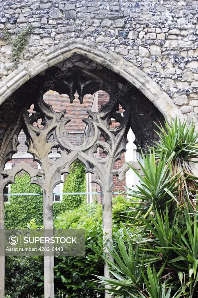 England, Kent, Canterbury. Gothic architecture in the Precinct Gardens of Canterbury Cathedral.