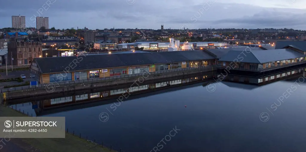 Scotland, City of Dundee, Dundee. Dundee quayside at dawn.