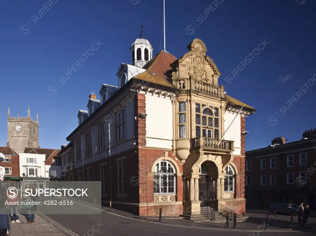 England, Wiltshire, Marlborough. Marlborough Town Hall, a Grade ll listed building built in the Dutch style which was opened in 1902.