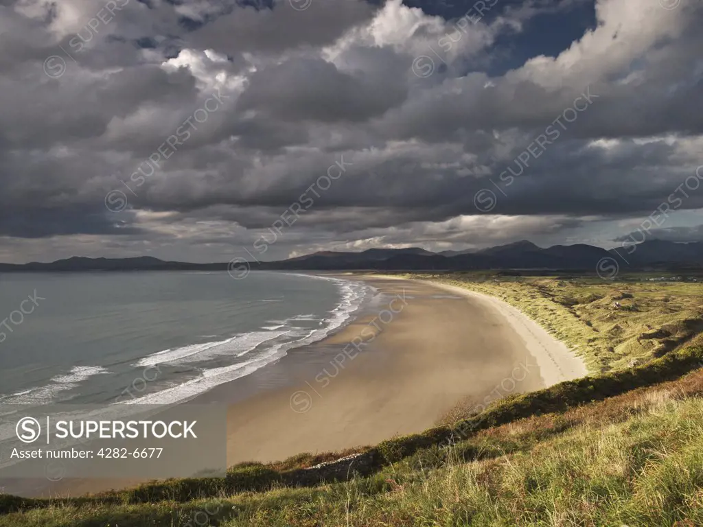 Wales, Gwynedd, Llanfair. View of Harlech Beach from Allt-y-Mor.