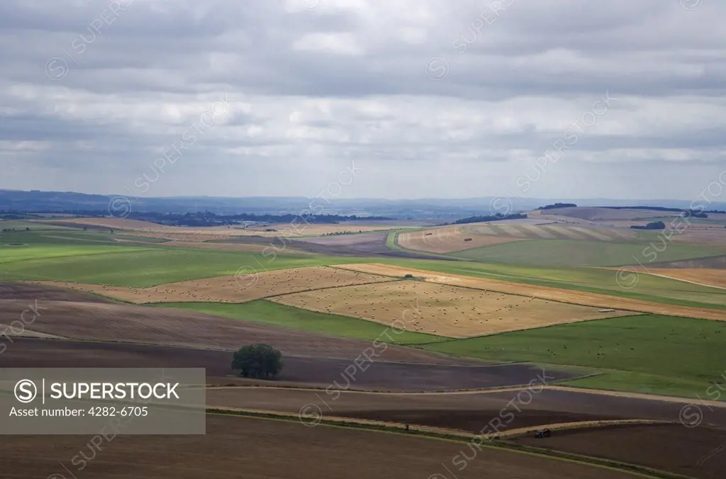 England, Wiltshire, Near Avebury. Aeriel view of farmland on Marlborough Downs.