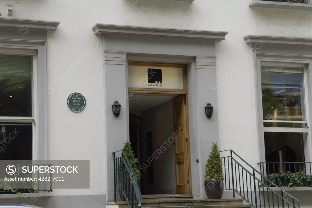 England, London, Abbey Road. Entrance to the famous Abbey Road studios. Many famous artists have recorded at the studios including the Beatles who recorded 90% of their recordings here.
