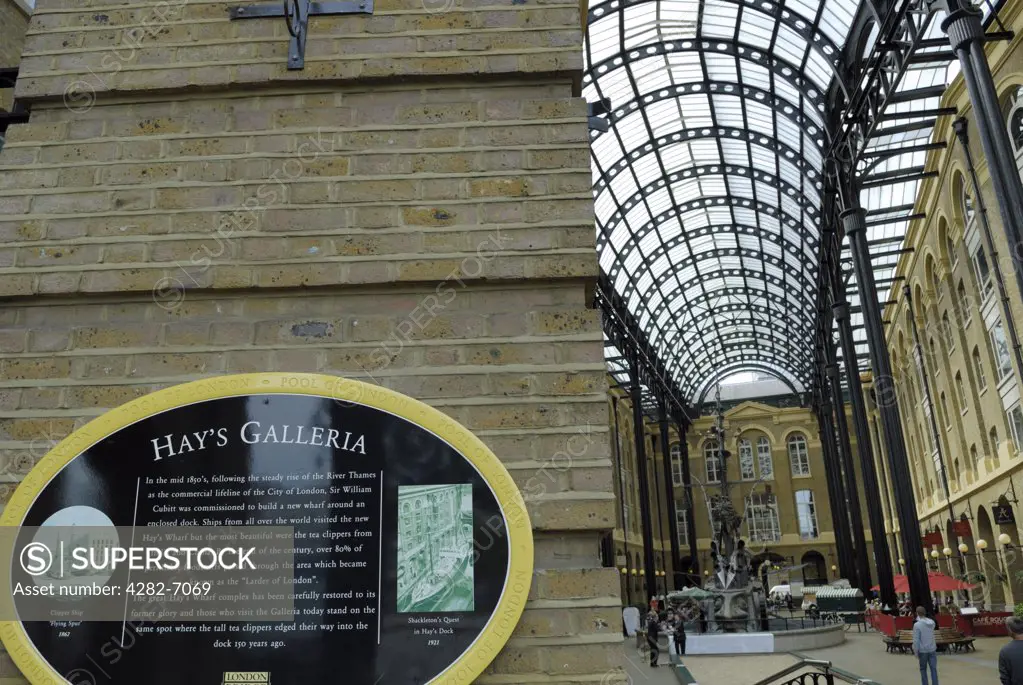 England, London, Hay's Galleria. Hay's Galleria on London's south bank is a place to eat, shop and relax.