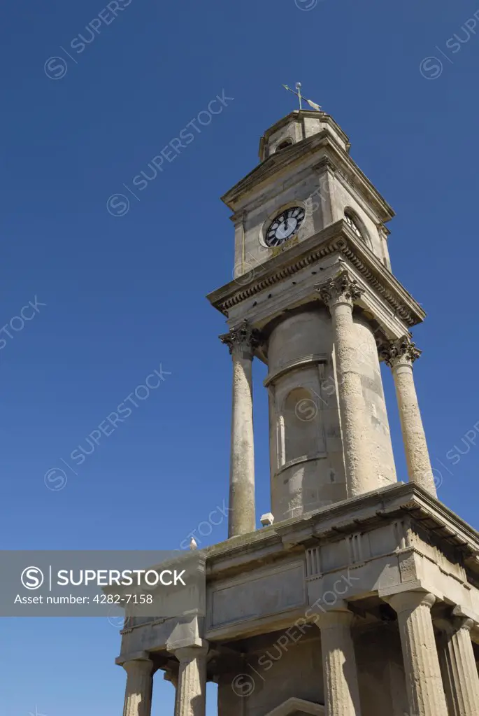 England, Kent, Herne Bay. The clock tower on Herne Bay seafront. It is the first ever freestanding purpose-built clock tower built in 1837.