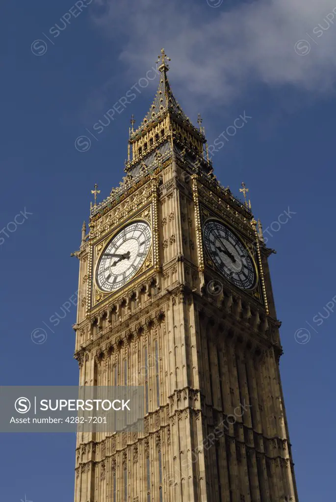 England, London, Big Ben. Big Ben in the morning light. Big Ben is actually the name of the main bell which lies within the clock tower and whose famous chimes can be heard on the hour.