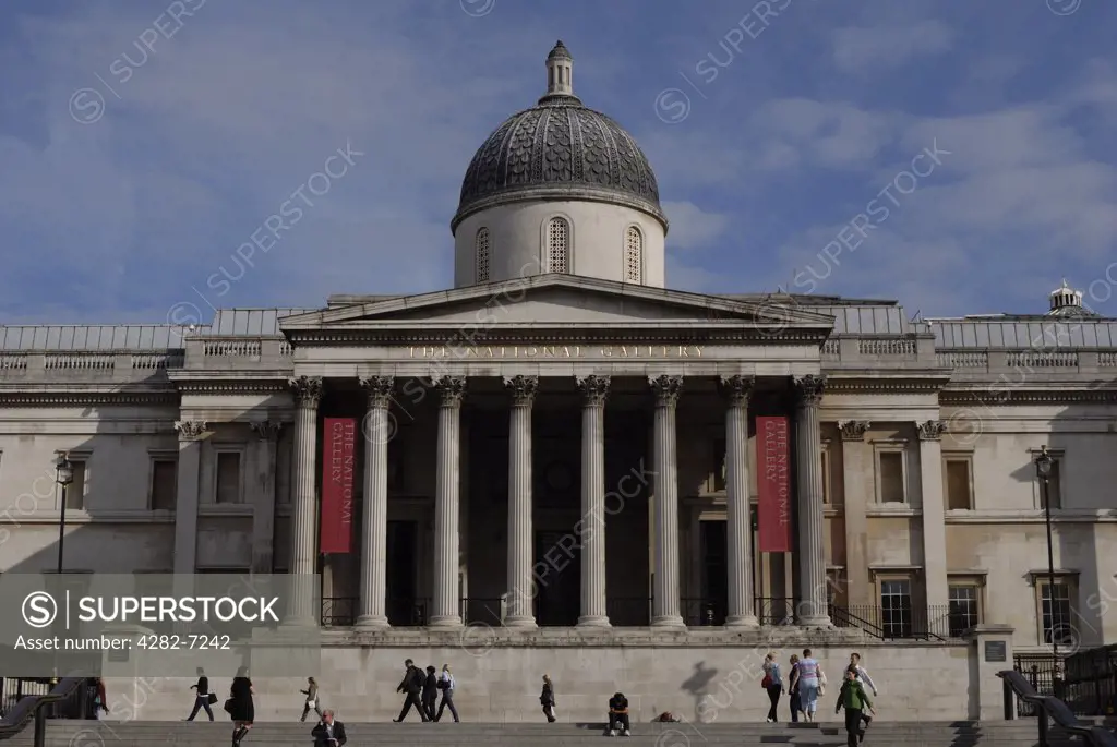 England, London, National Gallery. Exterior view of the front of the the National Gallery.