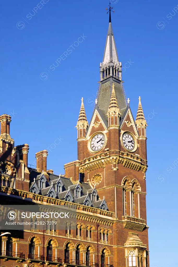 England, London, Kings Cross. The exterior of the historic St Pancras Hotel and train station.