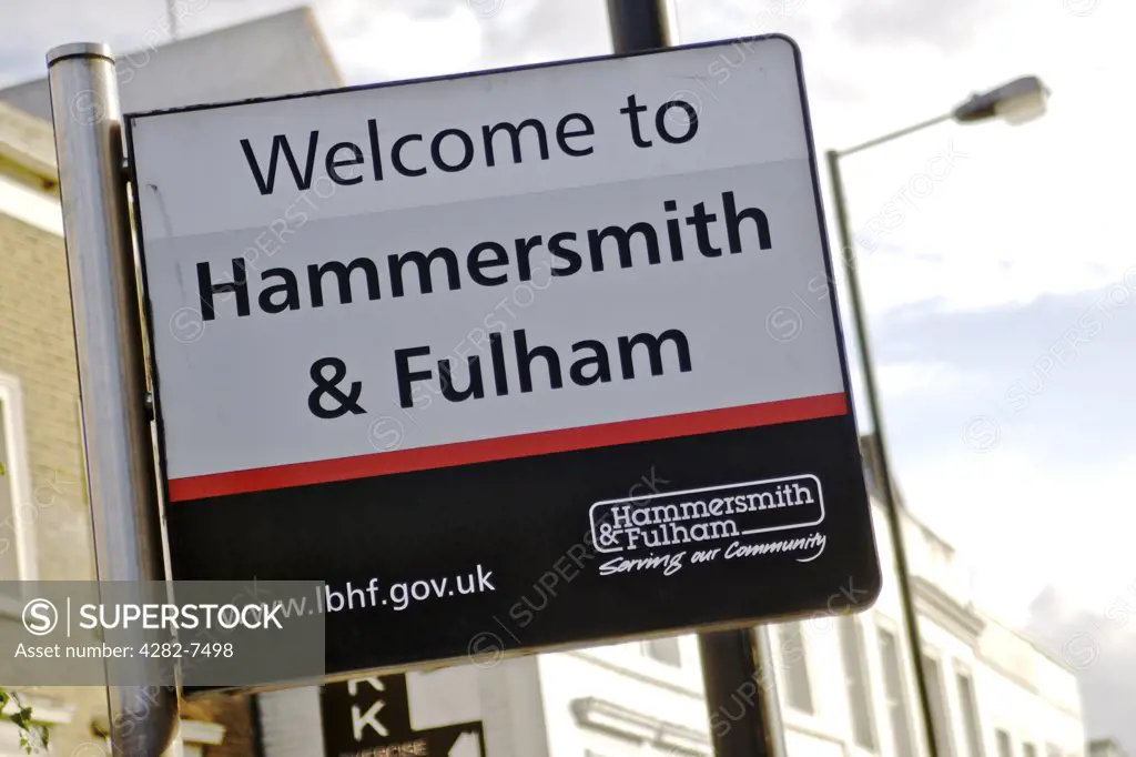 England, London, Hammersmith & Fulham. Detail of Hammersmith and Fulham sign.